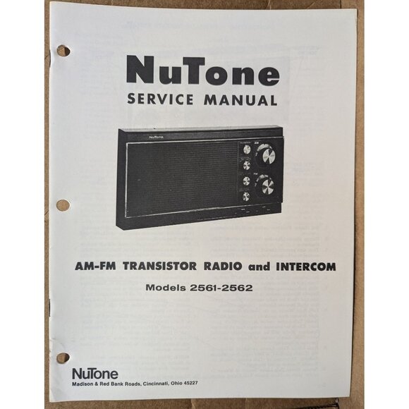Nutone Service Manual model 2561 & 2562 AM-FM transistor radio and intercom - Picture 1 of 5